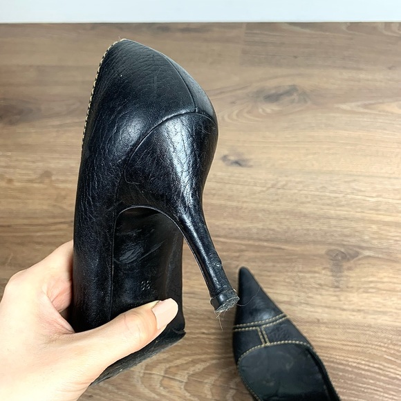 Women’s Vintage Dolce & Gabbana Black Stitched Pointed Heels Pumps, SZ: 38 - Picture 11 of 15
